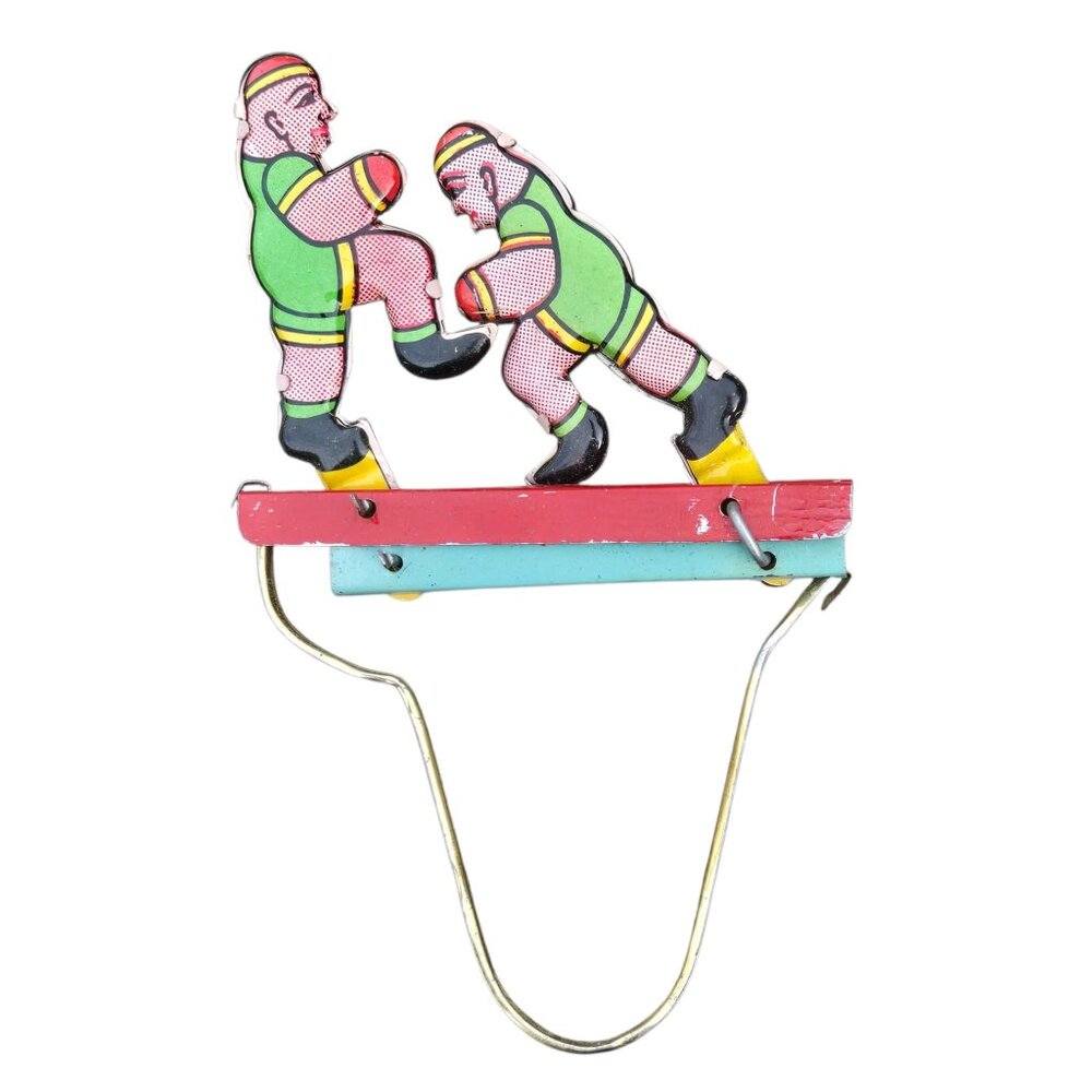 Vintage Tin Lithograph Boxers Fighting Squeeze Toy Handheld Mechanical Wrestlers